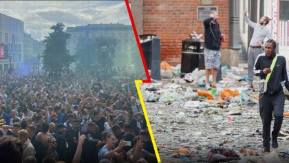 Un basurero: Así lucen las calles tras los festejos de los aficionados del Leeds United