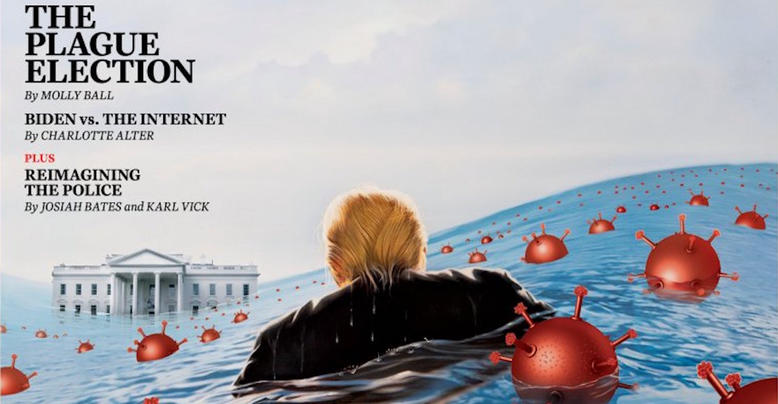 Trump-portada-time-destacada-agua-profunda-dibujo-revista-coronavirus-covid