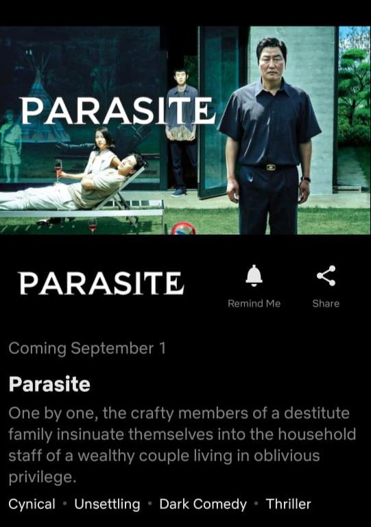 Parasite llega a Netflix