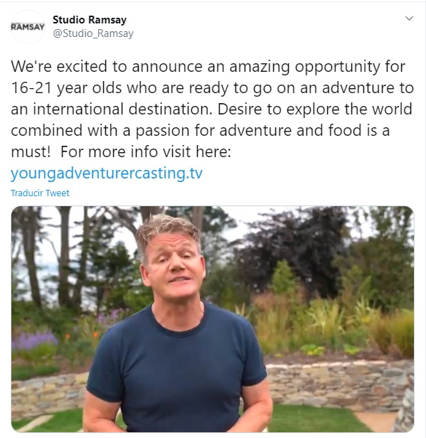 Tú podrías ser uno de los jóvenes que acompañe al chef Gordon Ramsay en su próxima aventura