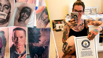 Fan nivel: Esta mujer tiene un récord mundial por tatuarse a Eminem por todo el cuerpo