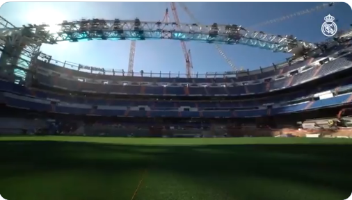 Así luce el Santiago Bernabéu con las primeras estructuras del techo retráctil