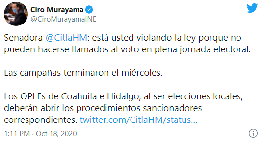 Consejero del INE "regaña" a Citlalli Hernández por pedir votos para Morena en día de elecciones