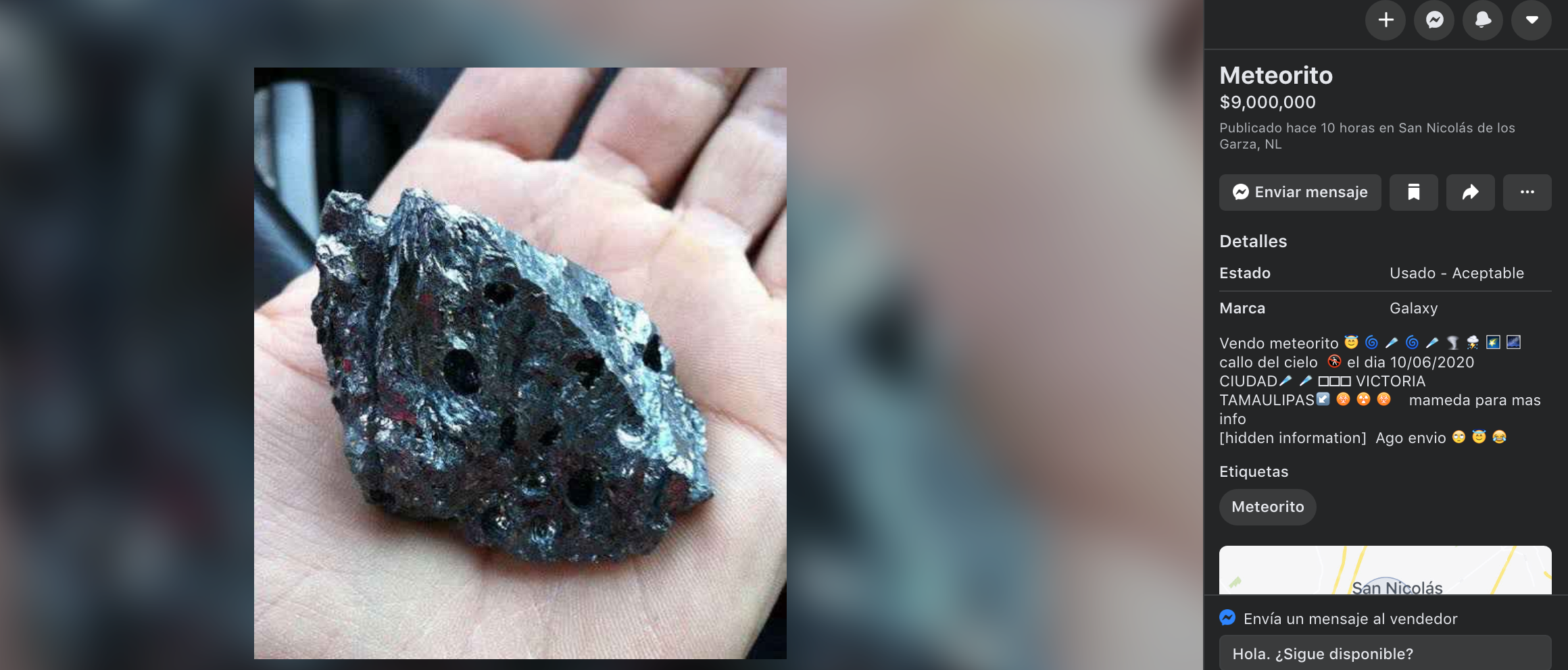 Mentalidad de tiburón: Venden en internet partes del meteorito que cayó en Tamaulipas