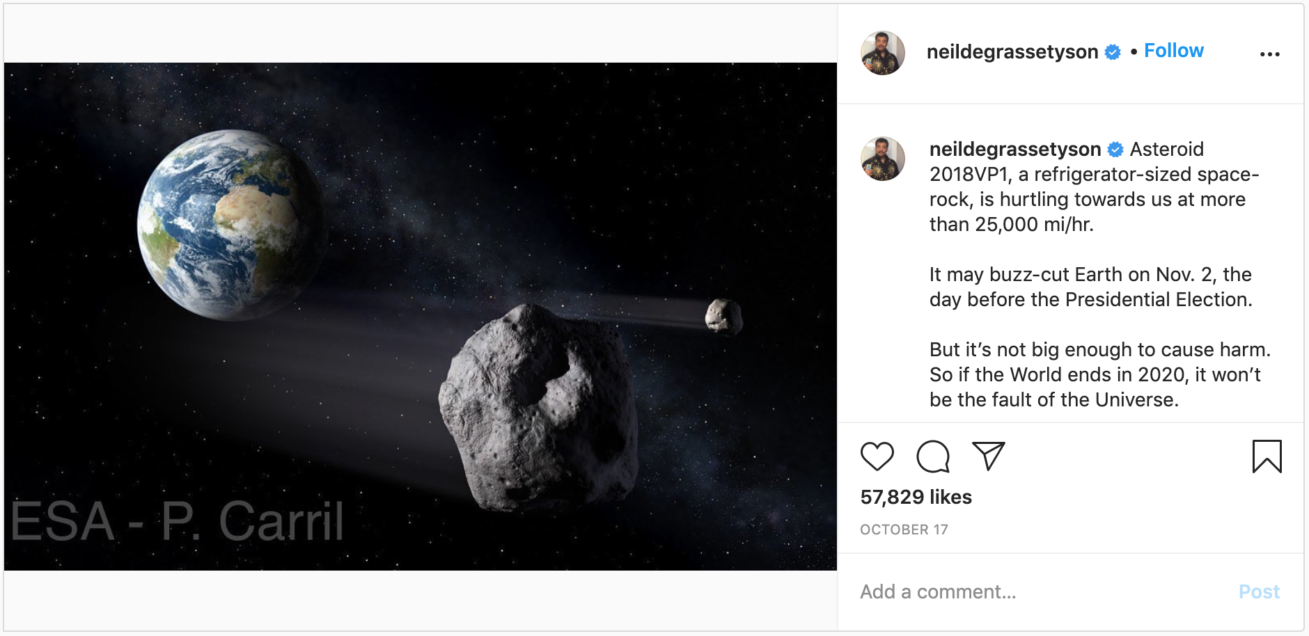 Neil deGrasse Tyson predice "meteorito"