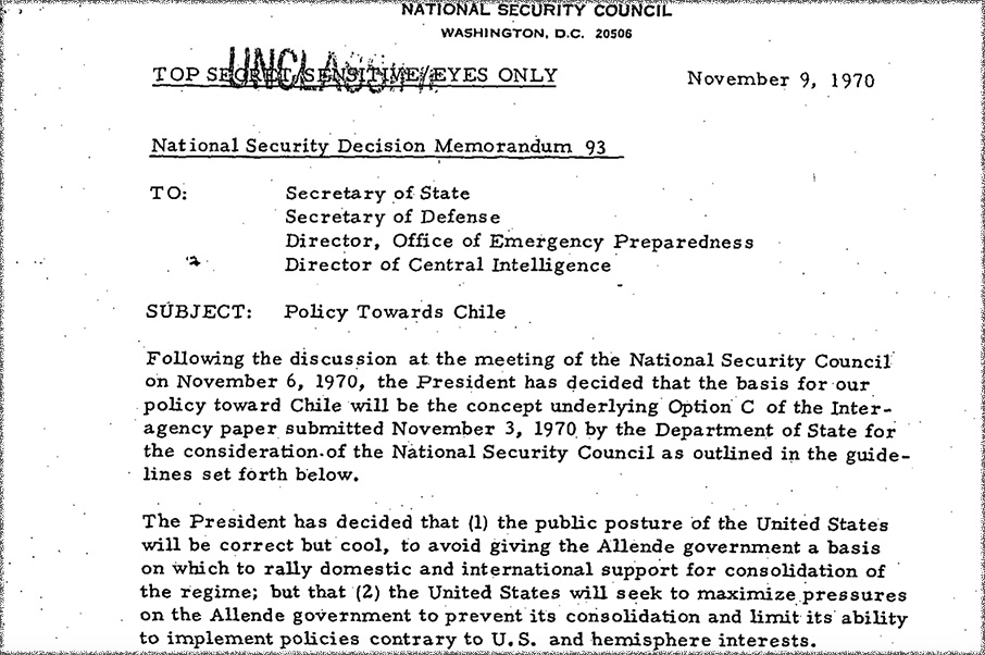 Documentos desclasificados revelan cómo E.U. ayudó a derrocar a Salvador Allende