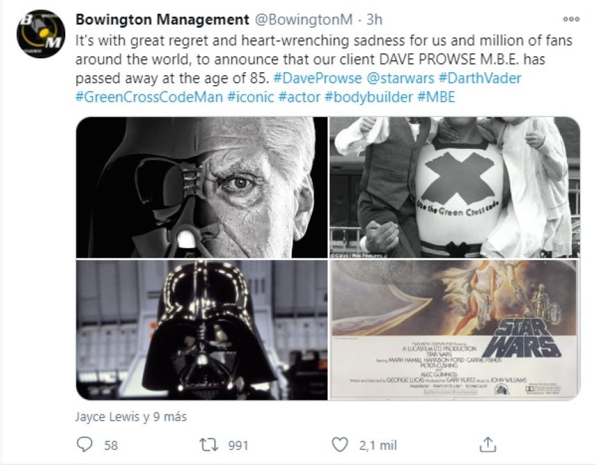 David Prowse, el verdadero ‘Darth Vader’, murió a los 85 años de edad 