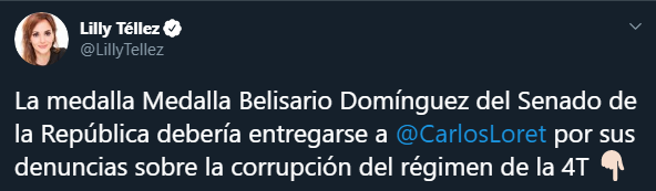 Lilly Téllez propone a Loret de Mola para la Medalla Belisario Domínguez por "denunciar la corrupción de la 4T"
