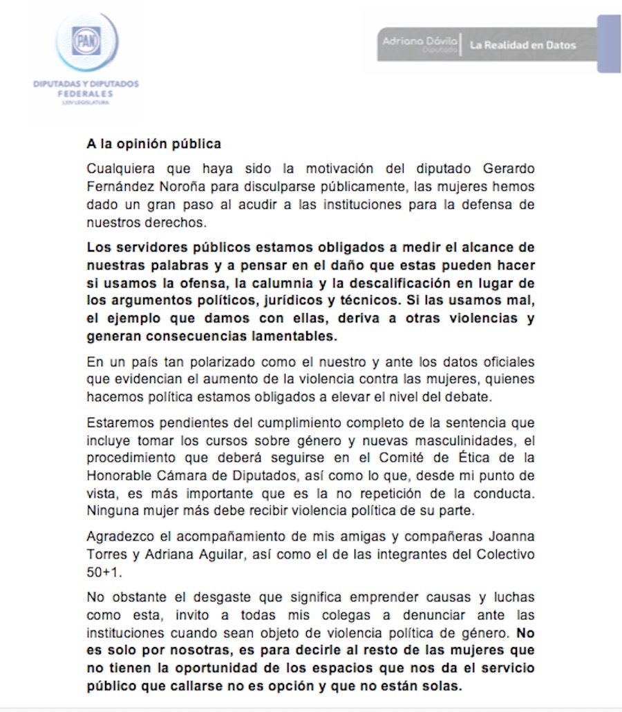 adriana-davila-carta-disculpa-noroña-ine