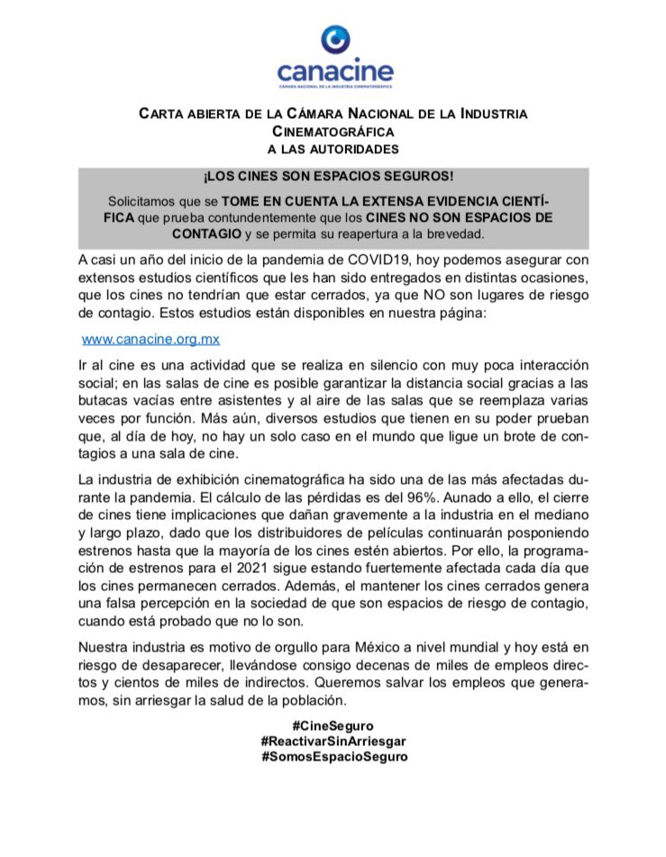 "No son espacios de contagio":  Canacine pide reabrir los cines ante el riesgo que corre la industria