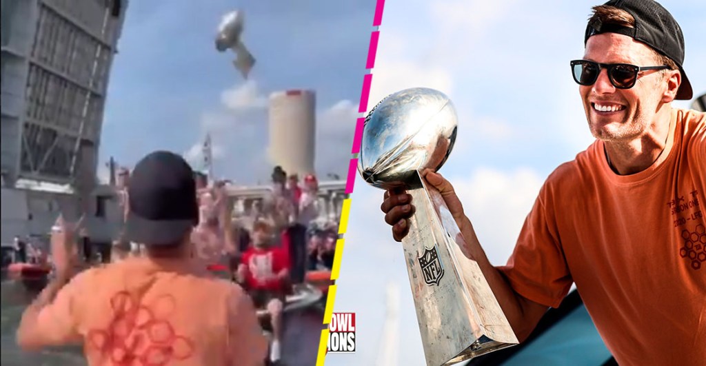 Tom Brady lanza el trofeo Vince Lombardi de bote a bote