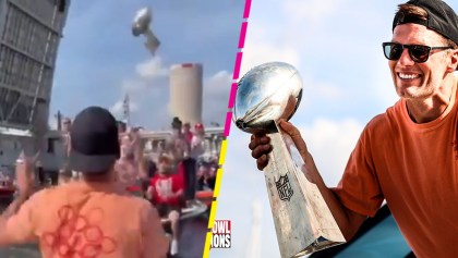 Tom Brady lanza el trofeo Vince Lombardi de bote a bote