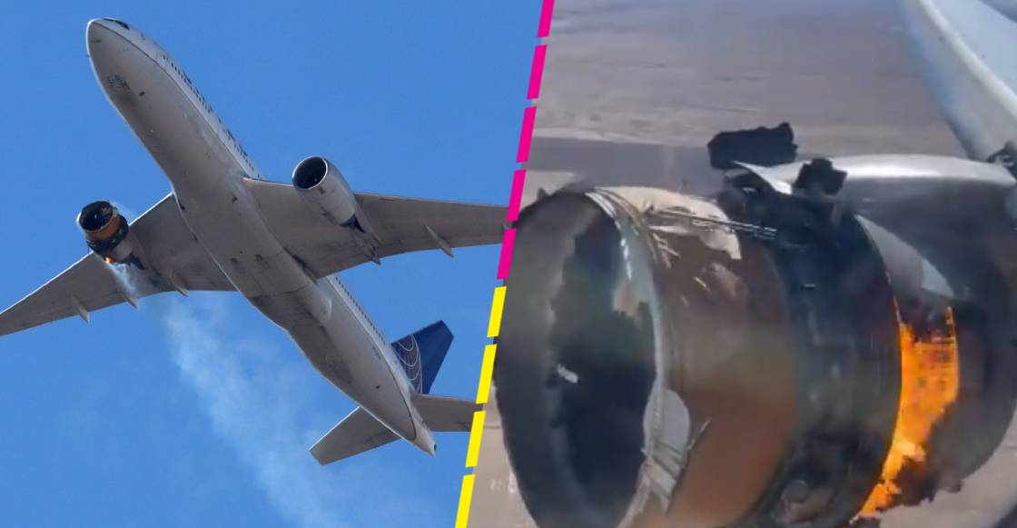 Captan el momento en que un avión pierde partes de un motor que comienza a incendiarse