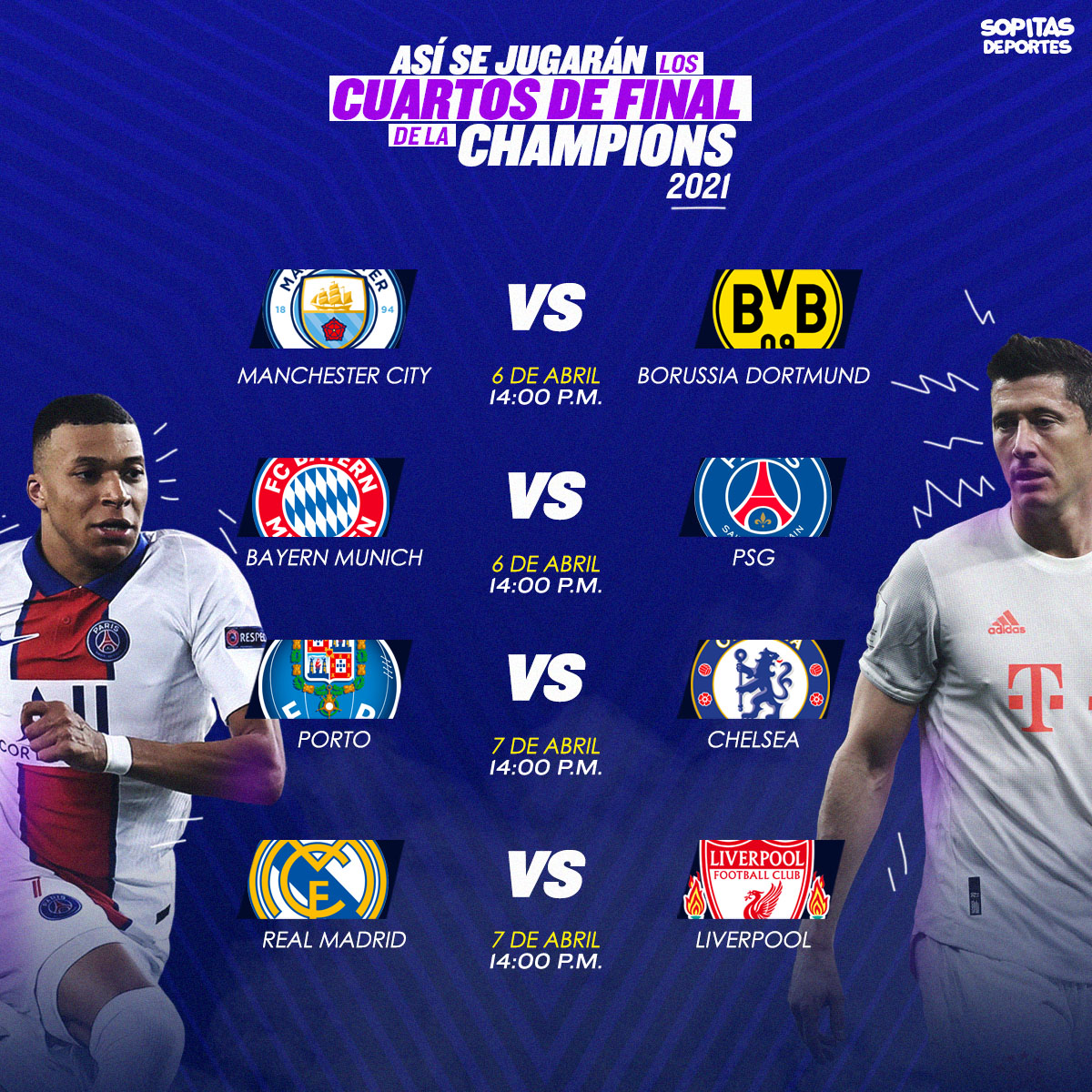 Así se jugarán los cuartos de final de la Champions League