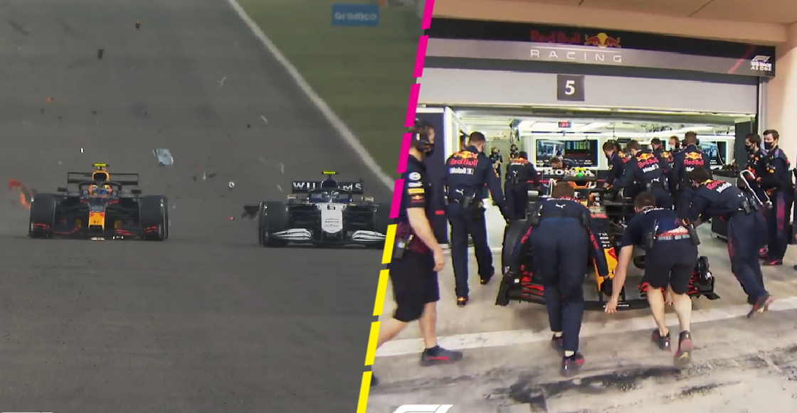 Así fue el desprendimiento de la tapa del motor de Checo Pérez con Red Bull en Baréin