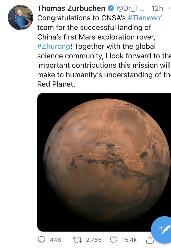 La nave espacial ‘Tianwen-1’ iza la bandera china en Marte 