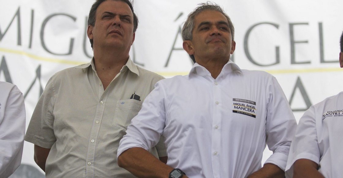 MÉXICO, D.F., 20MAYO2012.- Marcelo Ebrard Casaubon, jefe de gobierno capitalino junto a Miguel Ángel Mancera durante el inicio de campaña de Leonel Lunas, candidato del PRD a la jefatura delegacional en Álvaro Obregón.FOTO: ENRIQUE ORDÓÑEZ /CUARTOSCURO.COM