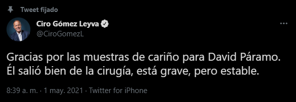 El periodista David Páramo sufre un aneurisma cerebral; lo reportan estable tras cirugía