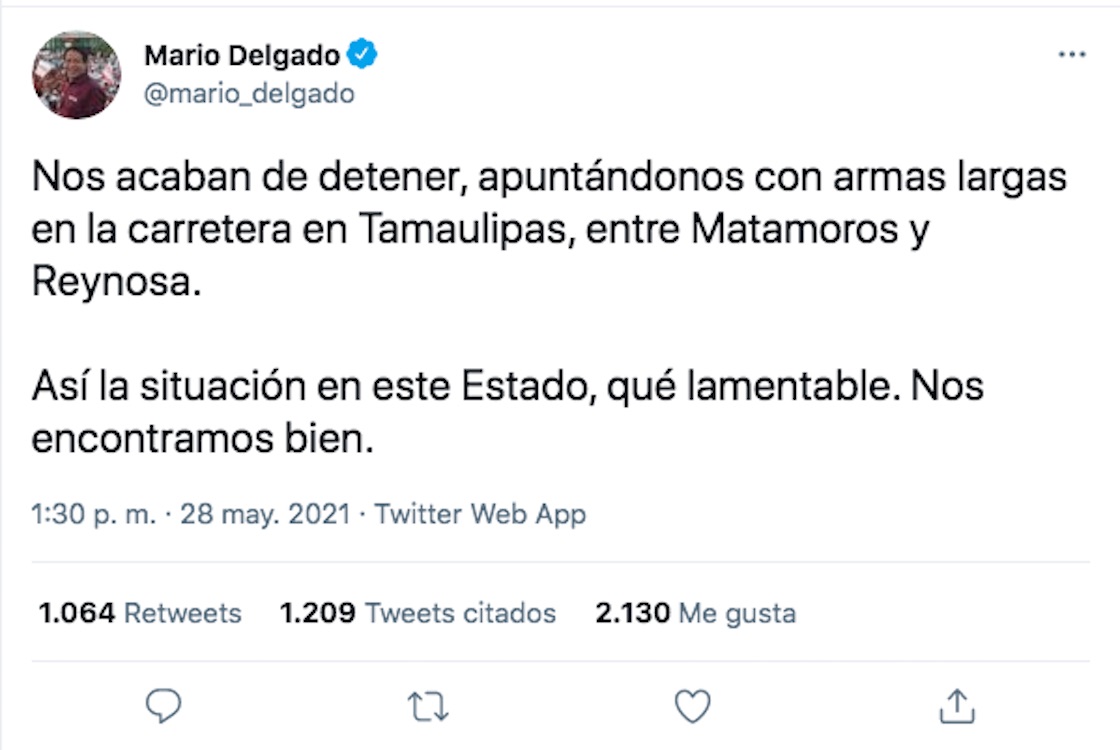 Gobierno de Tamaulipas responde a Mario Delgado sobre su "detención" en Matamoros
