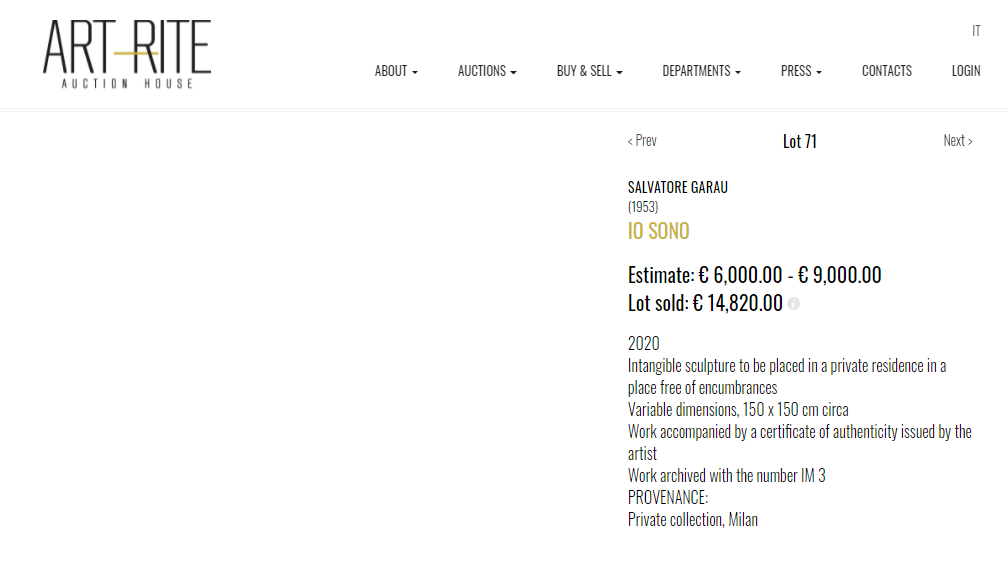 El artista Salvatore Garau vendió una "escultura invisible" en 18 mil dólares