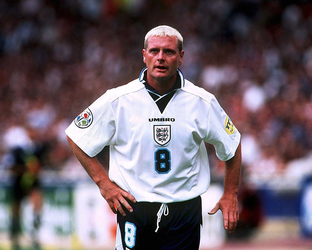 Paul Gascoigne con la selección de Inglaterra en la Eurocopa 1996