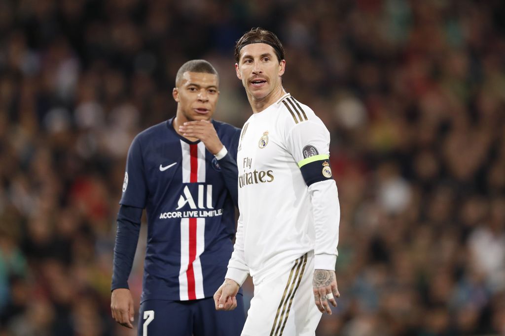 Sergio Ramos del Real Madrid y Kylian Mbappe del PSG