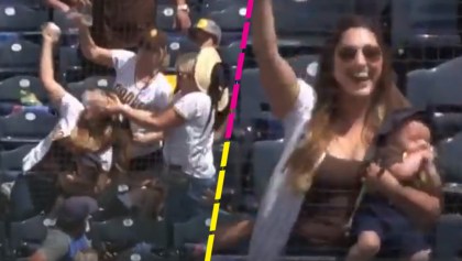 ¡Súper Mamá! Mujer atrapa una pelota a una mano con todo y su hijo en brazos en la MLB