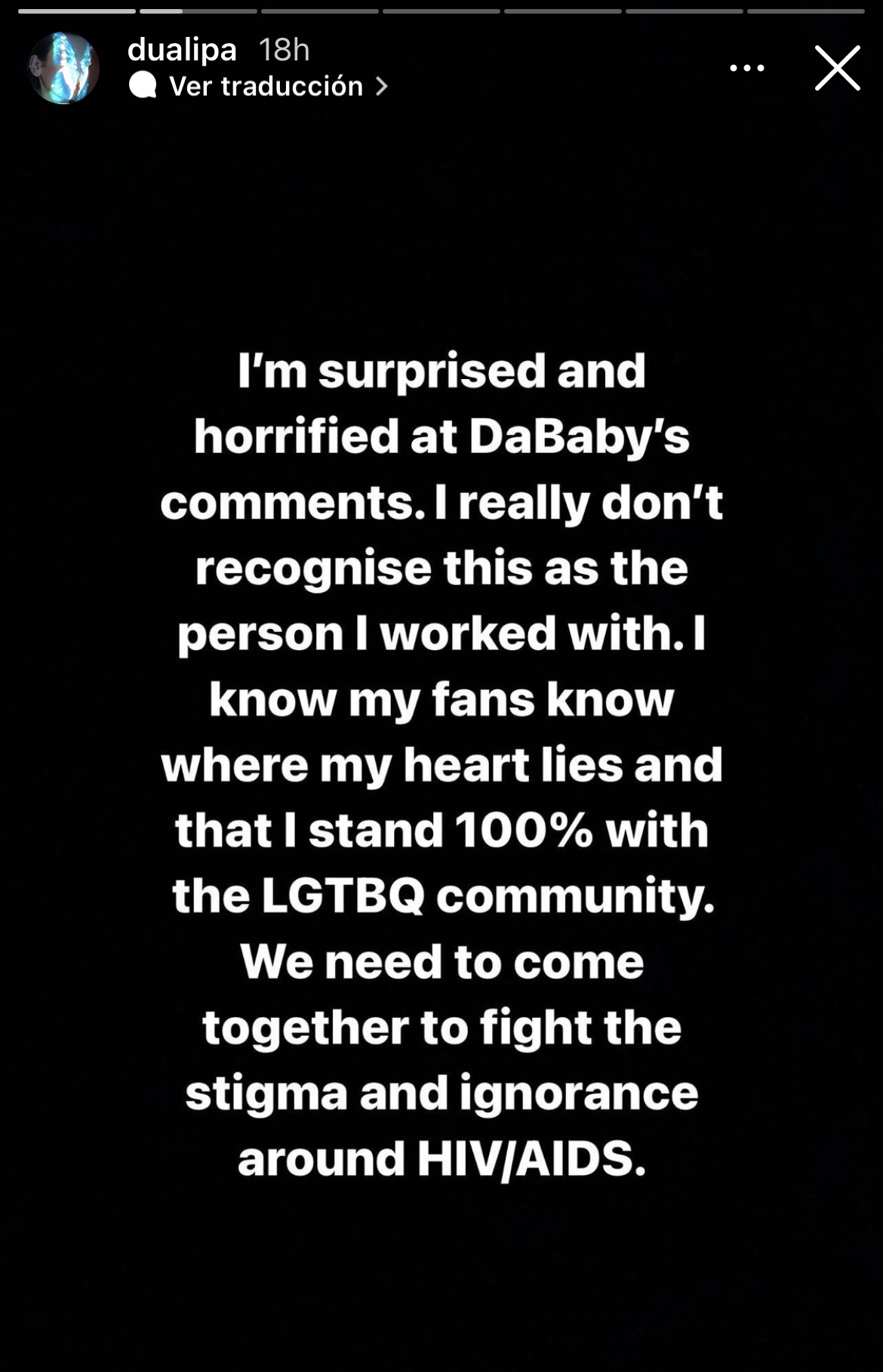 Dua Lipa habla sobre los comentarios homofóbicos de DaBaby