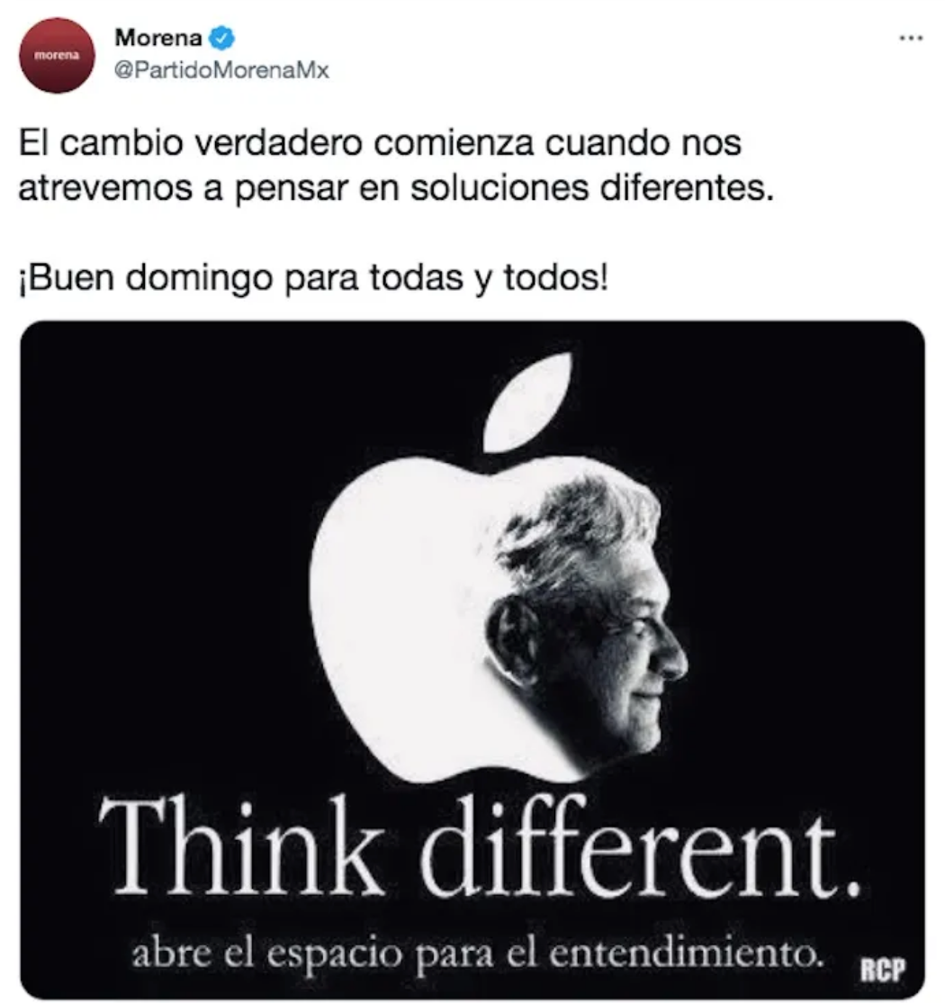 Qué necesidad: Señalan a Morena de plagiar logo y campaña de Apple 