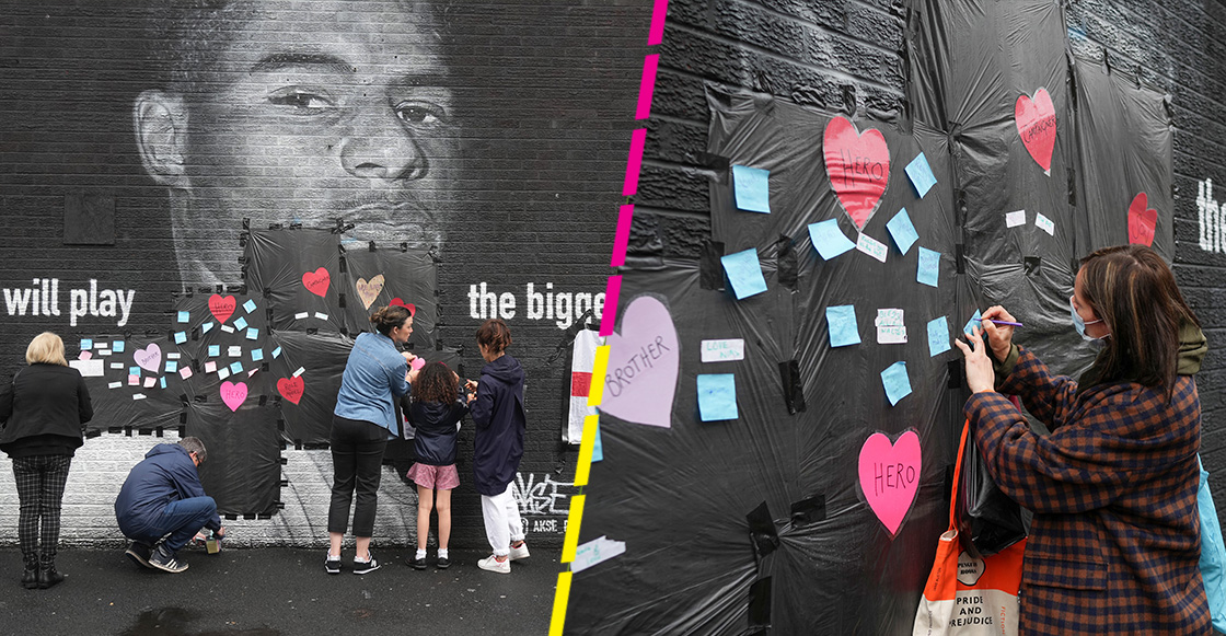 Aficionados cambian los ataques racistas por palabras apoyo al vandalizado mural de Marcus Rashford