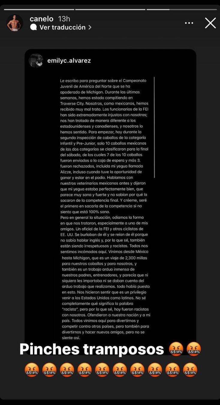 'Canelo' Álvarez denuncia actos de racismo contra su hija en torneo de equitación: "Pin... tramposos"