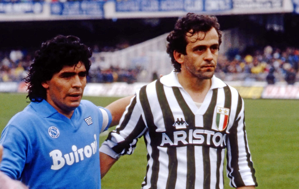 Maradona y Platini con el Napoli y Juventus