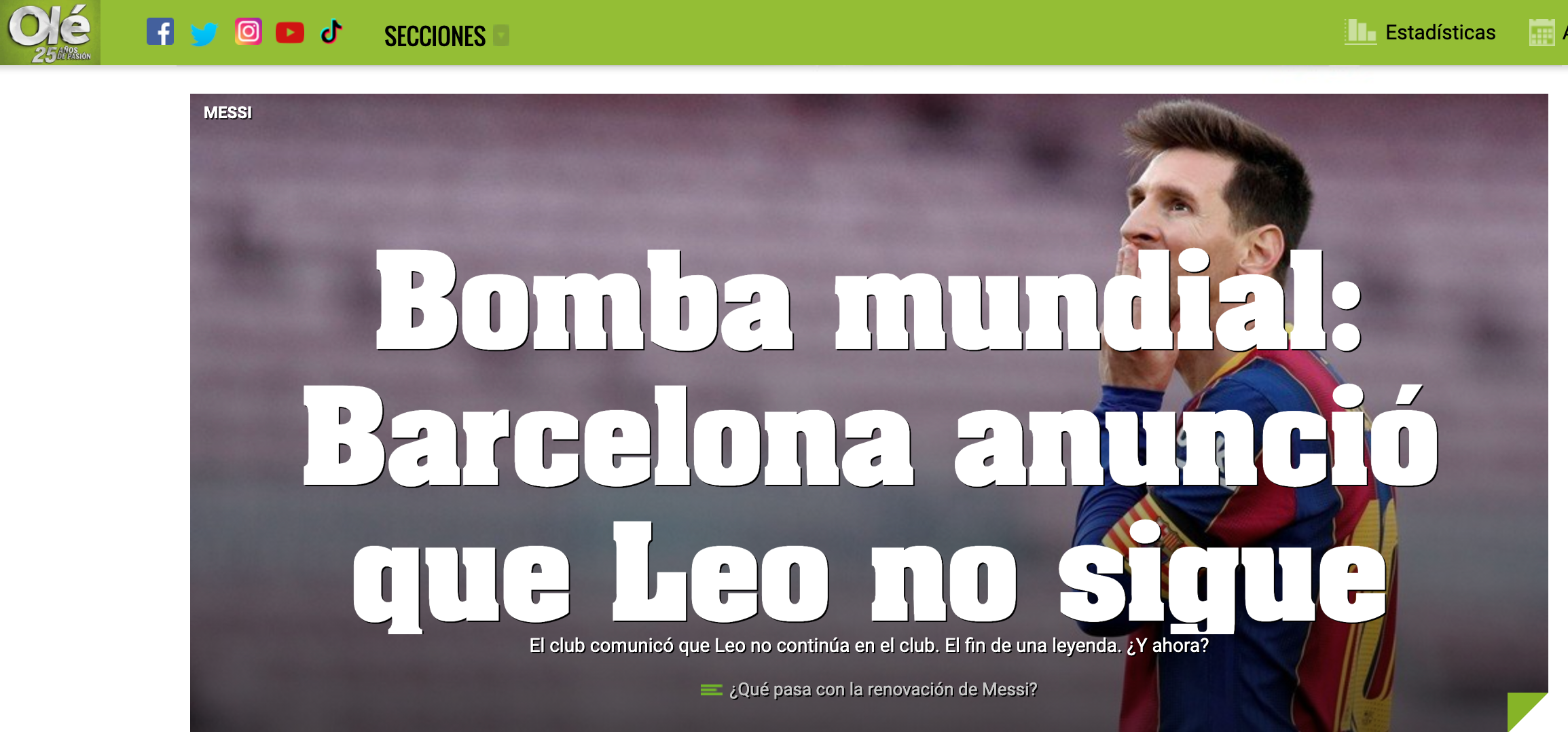 Las reacciones de la prensa en todo el mundo tras la separación de Messi y Barcelona