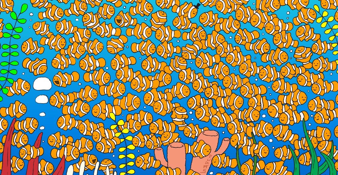 RETO VISUAL: ¿Puedes encontrar al pequeño pez dorado entre los peces payaso?