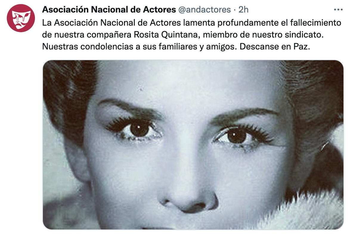 Murió a los 96 años Rosita Quintana, actriz de la época de oro del cine mexicano