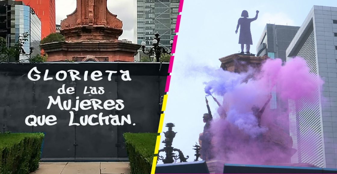 "Glorieta de las mujeres que luchan": Feministas ponen antimonumento donde estaba la estatua de Colón