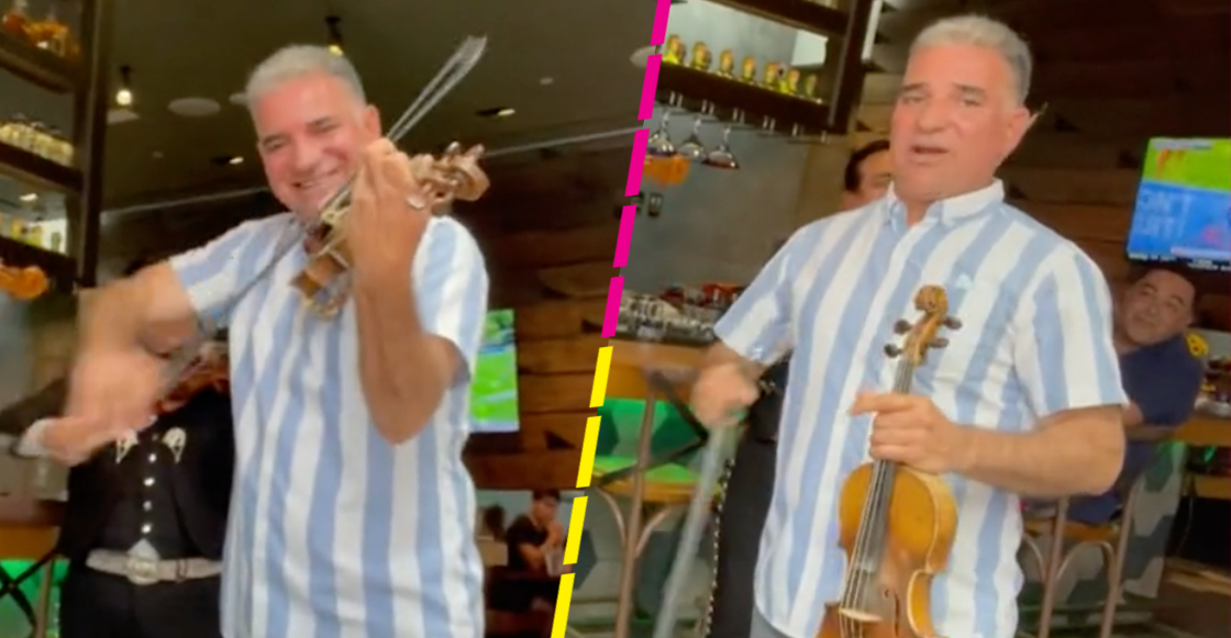 ¡Qué talento! Hombre va a comer a un restaurante y se roba el show tocando con unos mariachis
