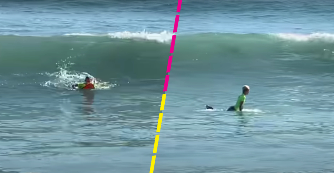 Captan el momento en que un niño se salva de ser atacado por un tiburón en competencia de surf