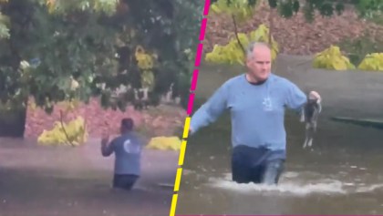 Este hombre rescató a un gatito de morir ahogado en una inundación