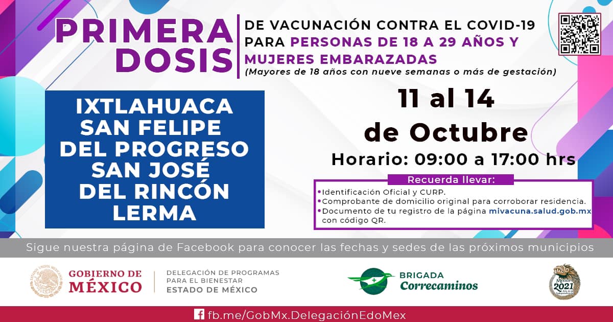 ¡Llegó su turno! Anuncian mega vacunación de 18+ en 69 municipios del Edomex