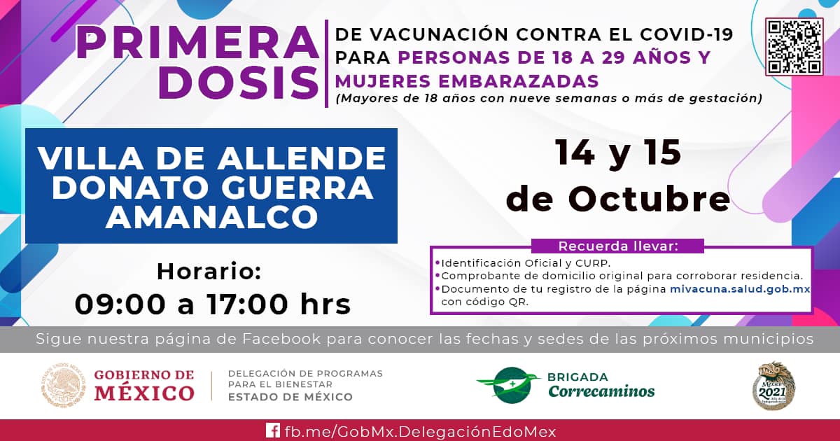 ¡Llegó su turno! Anuncian mega vacunación de 18+ en 69 municipios del Edomex