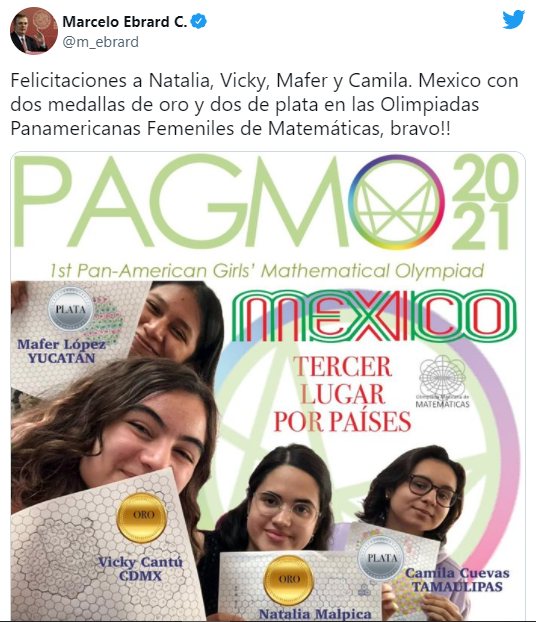 Mexicanas ganan 2 medallas de oro y 2 de plata en Olimpiada Panamericana Femenil de Matemáticas