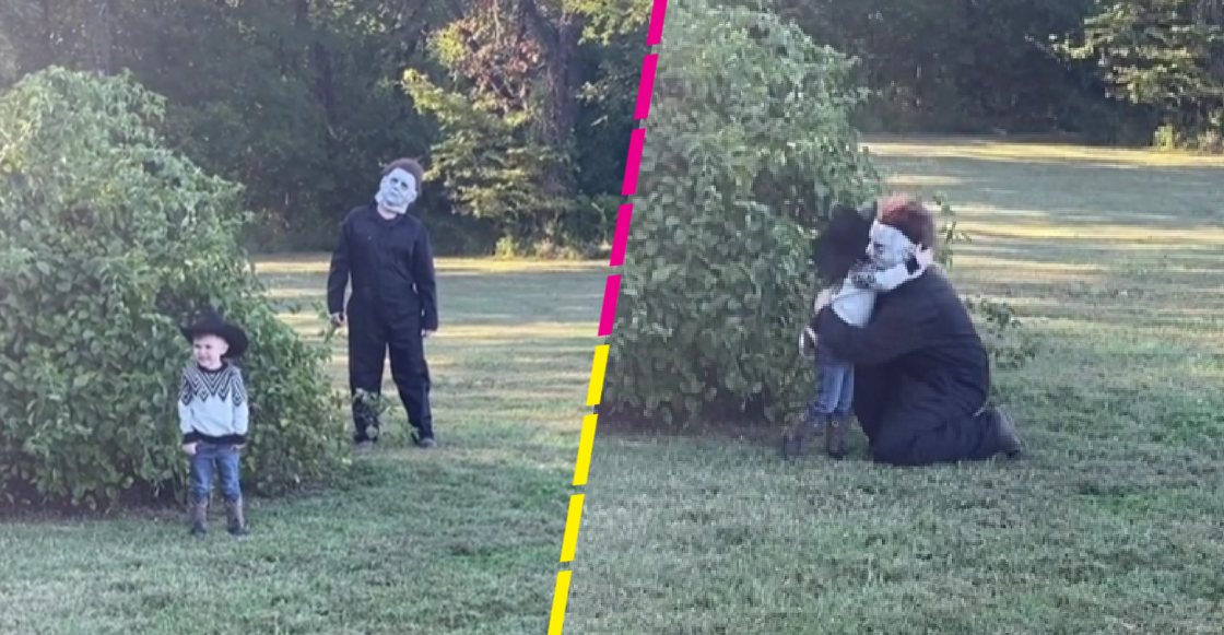 Trataron de asustar a un niño con disfraz de Michael Myers y él respondió con un abrazo
