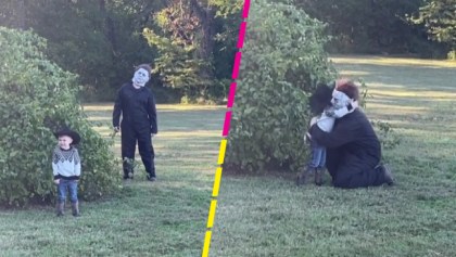Trataron de asustar a un niño con disfraz de Michael Myers y él respondió con un abrazo
