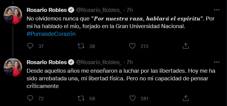 El mensaje de apoyo de Rosario Robles a la UNAM ante críticas de AMLO