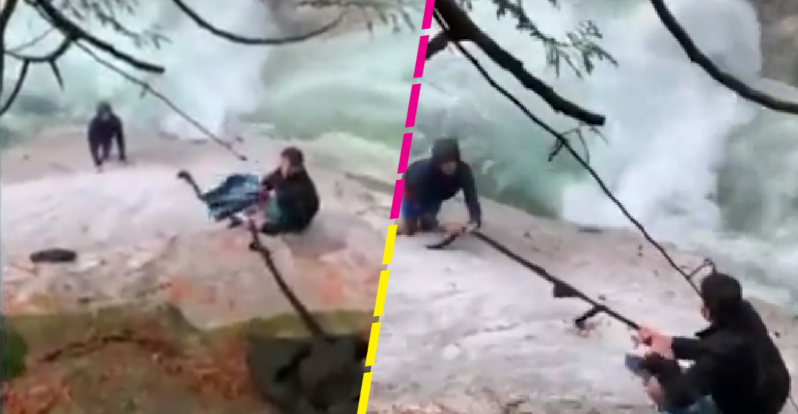 Turistas hicieron una cuerda con turbantes para salvar a dos personas que cayeron a un río