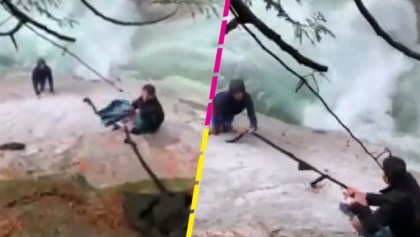 Turistas hicieron una cuerda con turbantes para salvar a dos personas que cayeron a un río