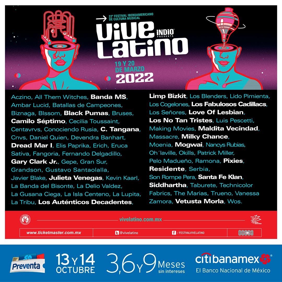 Limp Bizkit, Pixies, Los Fabulosos Cadillacs y Julieta Venegas en el cartel de Vive Latino 2022