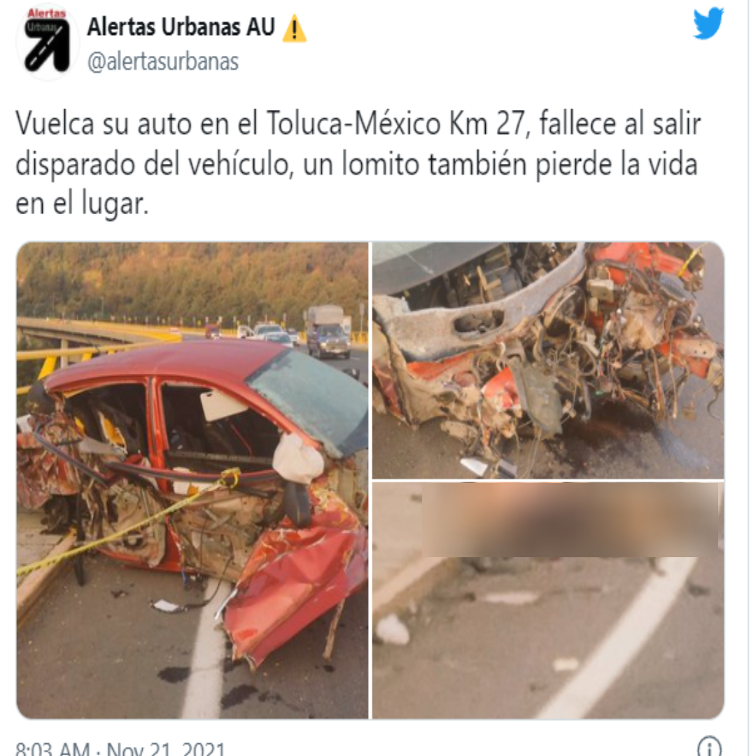 Un conductor y su perrito murieron tras accidente en la México-Toluca