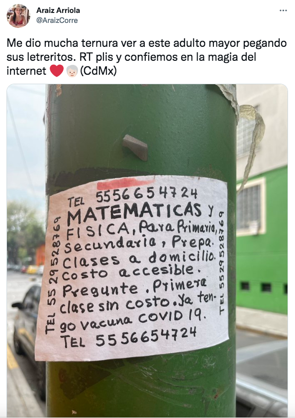 "Nací para enseñar": Maestro pone anuncios en la calle para ofrecer clases de matemáticas